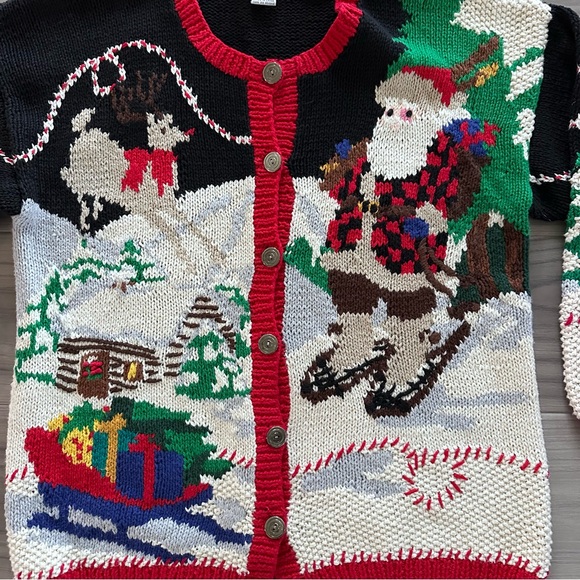 Vintage Raphels Hand Knit Skiing Santa Claus Cardigan Sweater - Picture 5 of 5